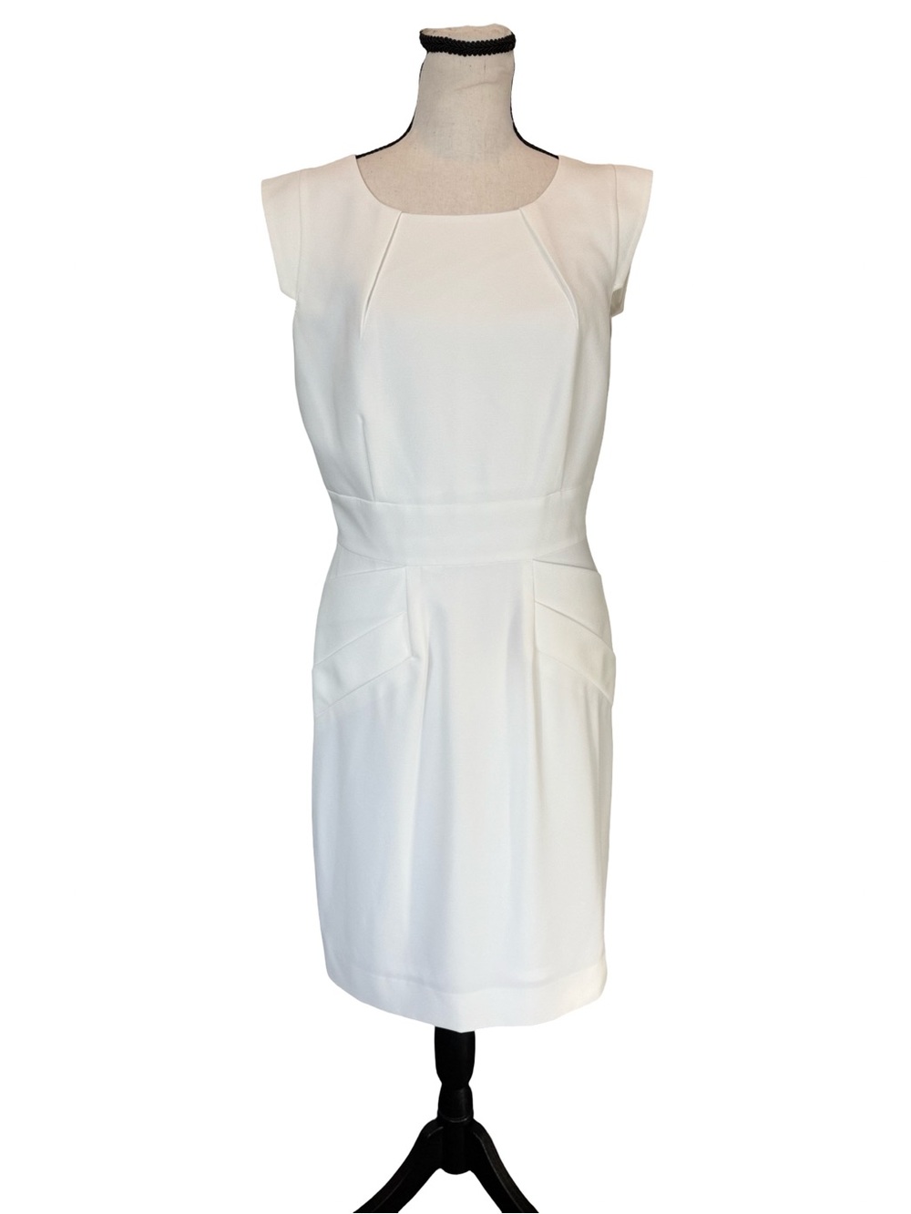 Gianni Bini White Sheath Dress Size 6 Lace Back Cap Sleeve Pockets Career